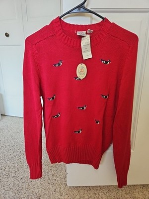 Vtg RARE New W/ Tags 80's J.G. Hook Women's Red Sweater Embroidered Ducks Medium