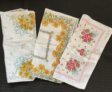 Vintage Floral Handkerchiefs Lot of 3 Yellow Pink Roses Daisies Made USA 50/50