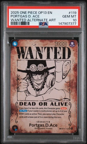 2025 One Piece - Portgas D Ace OP13-119 Wanted Poster Alternate Art EN - PSA 10