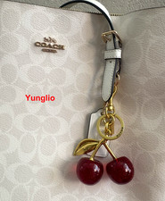 Coach Red Cherry Apple Bag Charm Keychain Resin Metal Brass Purse Decoration