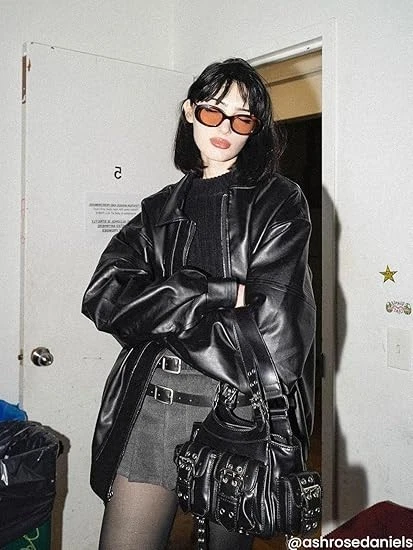 Aelfric Eden женщин кожаная куртка большого размера Y2k искусственного мотоцикла Bomber куртка XS - Изображение 4 из 4