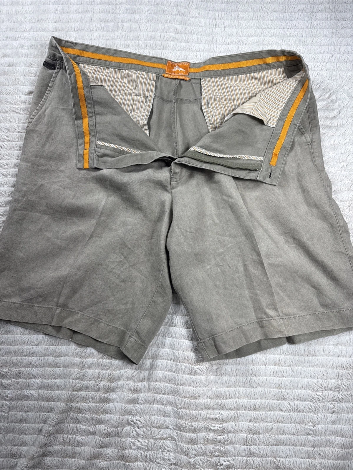 Tommy Bahama Men Linen Shorts Size 36 Khaki Beige Flat Front Casual Summer NICE!