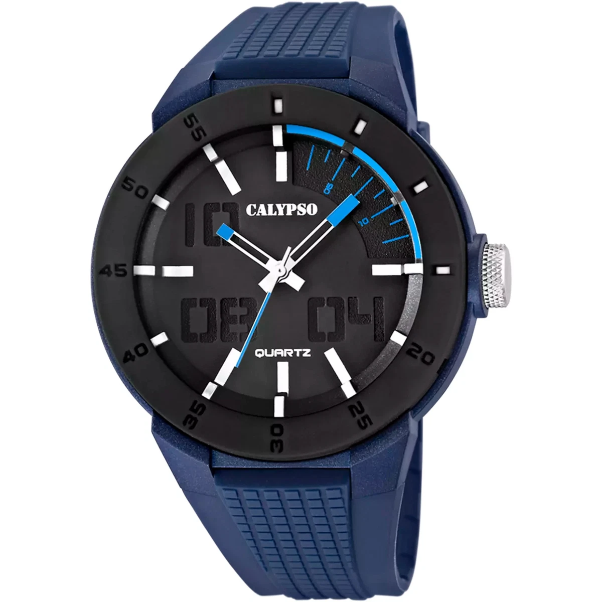 Calypso Flash Time Orologio Digitale Uomo K5586/1 - Gomma Multicolore, Cronometro, 10 ATM, Cinturino Nero