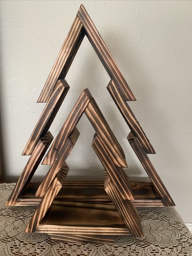 Hand Crafted Wooden Rustic Christmas Tree Decoration Set of 2 - Picture 2 of 6