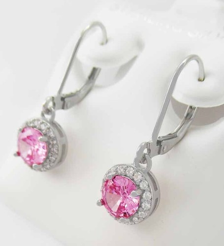 LAB CREATED 2.20 Cts PINK & WHITE SAPPHIRE DANGLING EARRINGS .925 SILVER - NWT - Picture 2 of 6