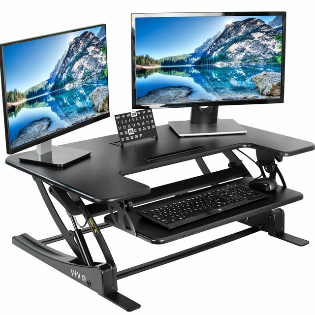 Vivo Black Small Single Top Standing Desk Converter Step Less