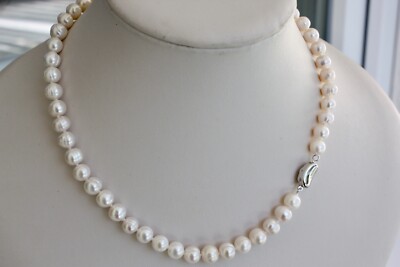 8 mm 45 cm 925 Silber Süßwasser Perlen Schmuck Perlenkette Echtschmuck Kette mnb