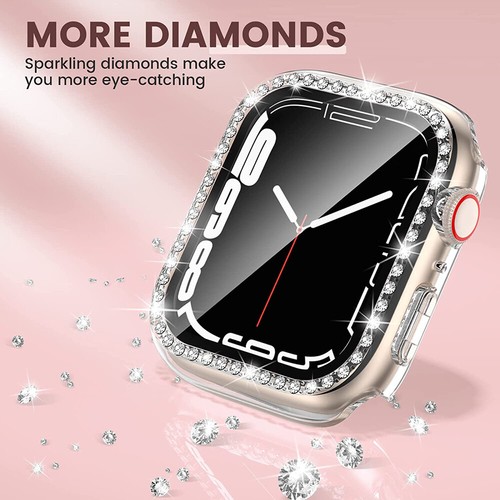 Fr Apple Watch Series 7 41/45mm Tempered Glass Screen Protector Bling Case Cover - Picture 6 of 10