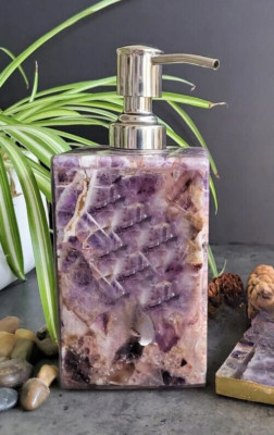 Amethyst Quartz Agate Soap Dispenser, Refill Shampoo Dispenser for Bathroom Deco
