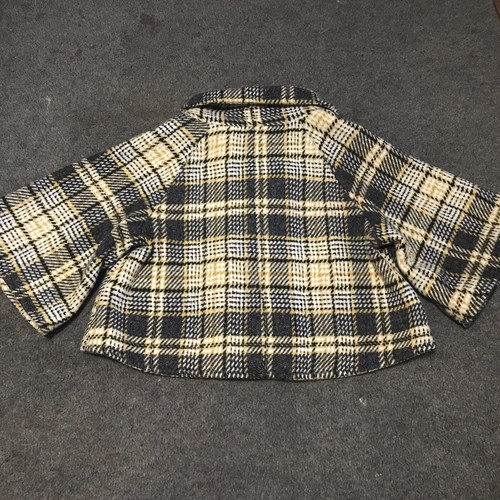 Steve Madden Plaid Wool Blend Peacoat Crop Satin Owl Lining Medium Yellow/Black - Picture 5 of 8