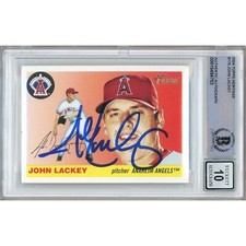 John Lackey Signed 2004 Topps Heritage #176 LA Angels BAS Slabbed BGS Auto 10