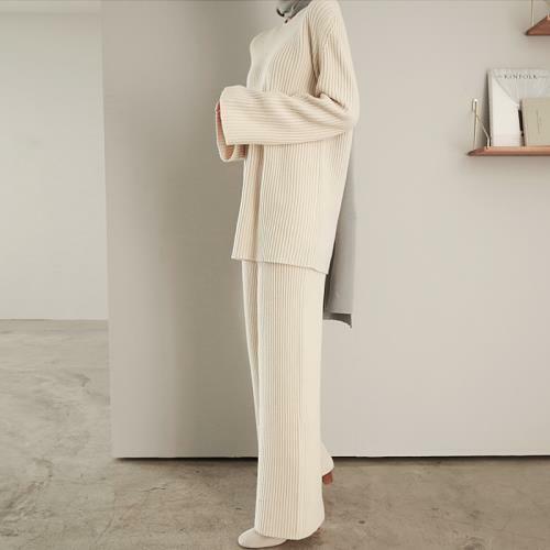 Women New Cashmere Wool knitted Sweater Cardigan+Wide Leg Sets 2 Pic Suits Pants - Bild 1 von 13