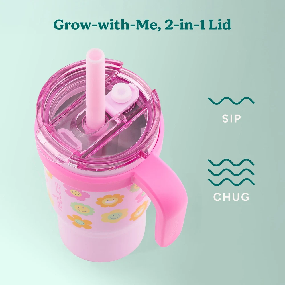 Tumbler with Spill-Proof Straw & Handle. Insulated Stainless Steel 18 oz