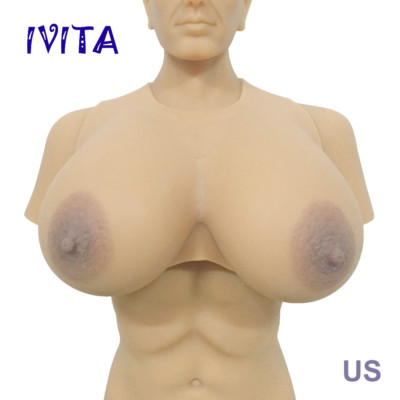 Poitrine Silicone Crossdressing I Cup 11XL - Grande Aréole, Avec Bretelles, Marron, Personnalisable
