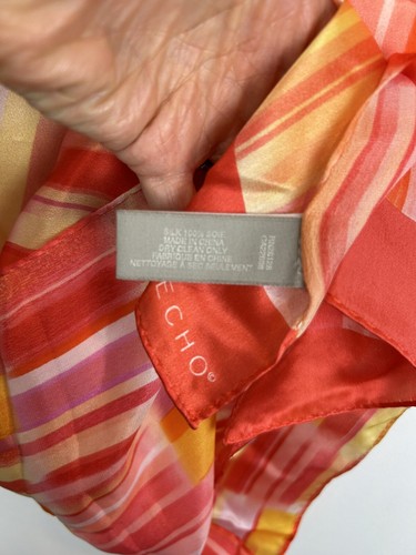 Echo Silk Scarf Rectangle Scarf Orange Pink Geometric Print - Picture 6 of 9