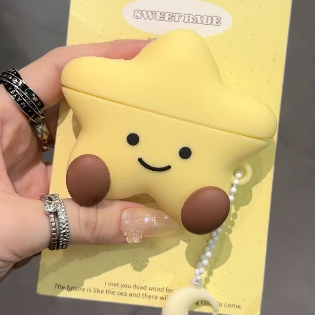 Lucky Stars Pattern Case With Pendant For AirPods 1/2 - Protective Cover, Wireless Charging Compatible