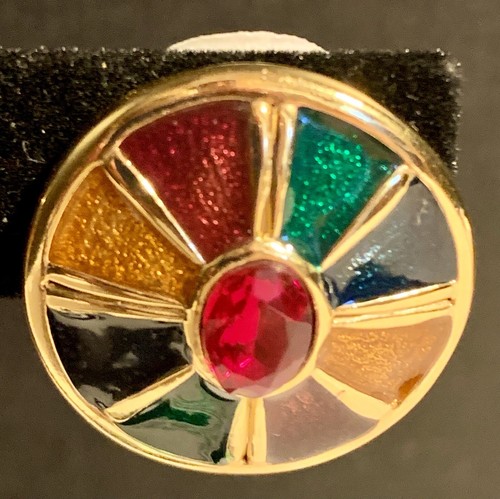 Gold Tone Byzantine Style Earrings Multi-Color Enamel Clip-on Round Vintage - Picture 9 of 15