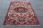 Vintage Hand Made Traditional Oriental Wool White Red Large Rug 223x105cm