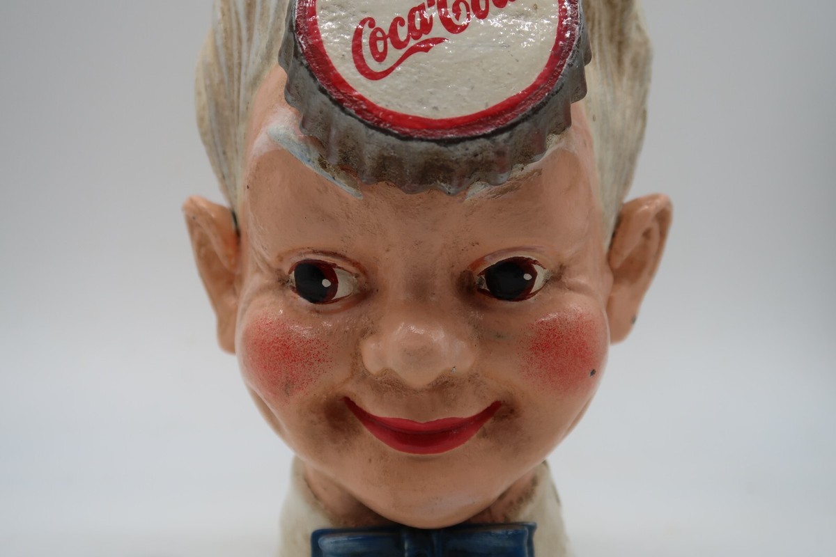 Vtg Sprite Boy Head Coca-Cola Coin Still Bank Cast Iron Coke