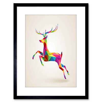 Painting Running Leaping Deer Polygon Framed Art Print 9x7 Inch
