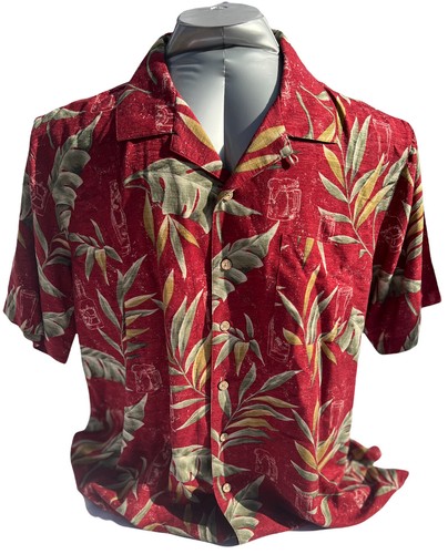 Piere Cardin Silk Hawaiian Shirt Button Down Red Floral Washable Short Sleeve XL - Picture 2 of 7