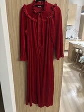 Vintage 80s JC Penney Medium Robe Long Red Velour 1/2 Zip Stretch Gown Robe