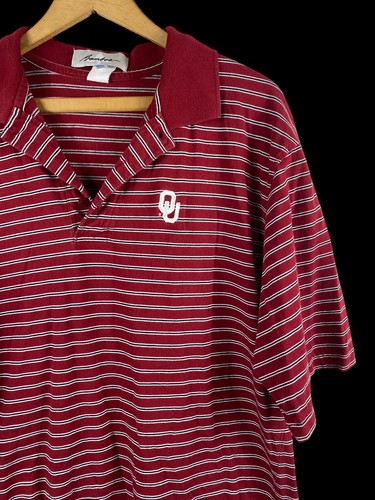 OU Shirt Size XL Mens Vtg Polo Knit Oklahoma Sooners Knit Red Stripe Y2K 2000s - Picture 3 of 5