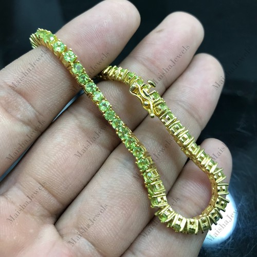 Natural Green Peridot Bracelet 925 Solid Sterling Silver Women Tennis Jewelry - Picture 12 of 12