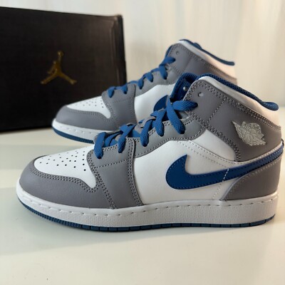 Nike Air Jordan 1 Mid True Blue Grey White Shoes Men's Sneakers Size 7 NEW