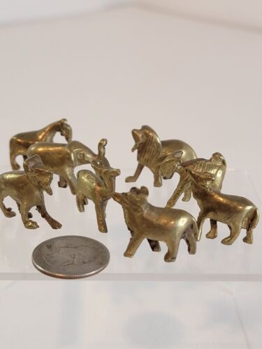 Lot of 8 Solid Brass Bear, Elephant, Goat, Moose, Lion, Deer Miniature Figurines