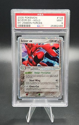 PSA 9 MINT Pokemon Scizor ex 108/115 EX Unseen Forces Ultra Rare Holo 2005 - Picture 1 of 2