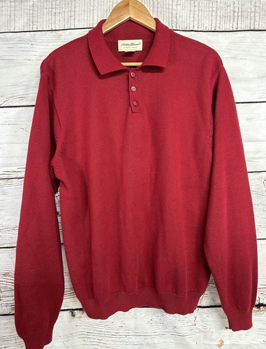 Polo homme Eddie Bauer côtelé maille Henley rouge taille L Australie