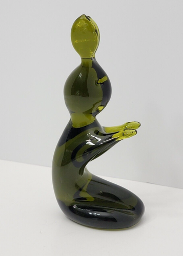 Vintage Hand Blown Pilgrim Art Glass Bunny Rabbit Avocado Green - Picture 2 of 6