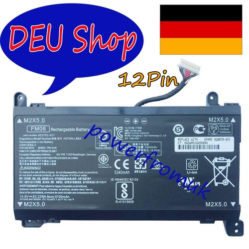 Batteria K KYUER 12-Pin FM08 TPN-Q195 Per HP Omen 17-an (83.22Wh, 14.6V, Li-ion) - Sostituisce HSTNN-LB8A, 922753-421, 922976-855