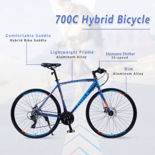 Disc Brake 700C Road Bike 24 Speed Hybrid bike For men women's City Bicycle - Picture 2 of 58