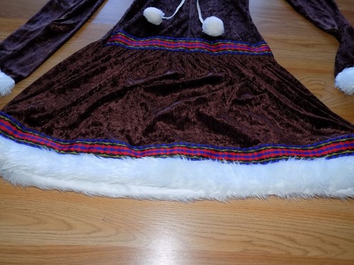 Teen / Adult Size Medium Eskimo Girl Costume Dress Brown Velour Faux Fur - Picture 2 of 5