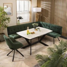 Corner Bench Dining Set Left-Hand Ceramic Extending Table 6 Seater Green