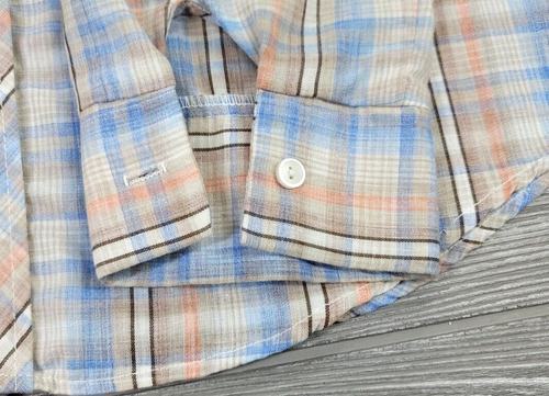 Vtg Gallery Ltd California Mens 70s Disco Shirt Dagger Collar Plaid Sz L - Picture 5 of 12
