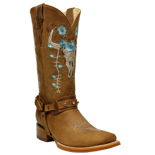 Women's Genuine Leather Western Cowgirl Boots Longhorn Square Toe Size US 5 - 第 3/9 張圖片