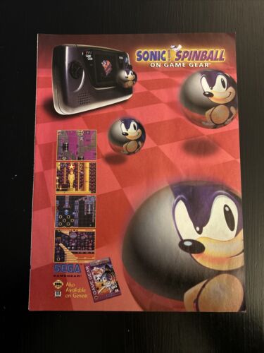 1994 SONIC THE HEDGEHOG Spinball Sega Video Game Gear Promo Magazine PRINT AD! - Afbeelding 1 van 4