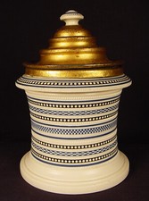 EXTREMELY RARE SIGNED  DATED JAR with LID MOCHA WARE MOCHAWARE STAFFORDSHIRE