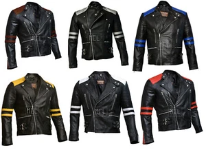 Homme Brando Classic Biker Vintage Black Retro moto Veste en cuir véritable