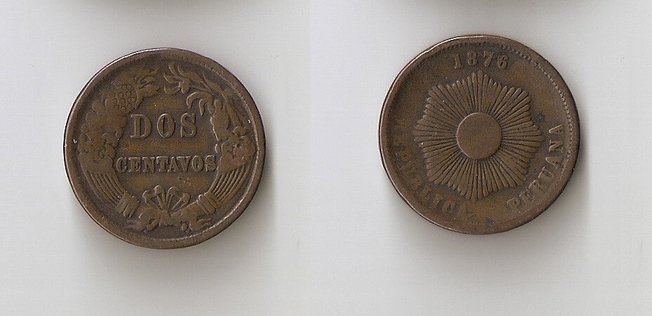 ペルー 2CENTAVOS 2センタボ 2ケンタボ 1876年 Peru 2 CENTAVOS