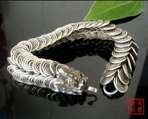 RARE CHINESE Tibetan silver inlay dragon bracelet - Picture 1 of 1