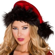 Bad Santa Hat Red Velvet Black Faux Fur Trim Christmas Holiday Costume C181