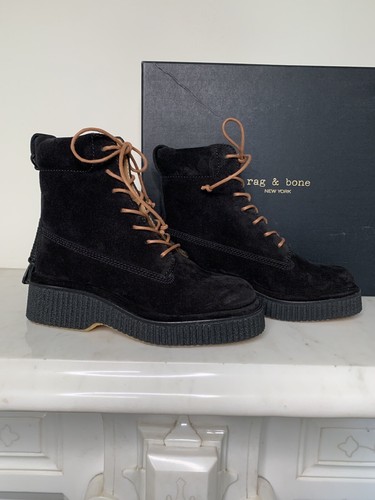 Rag & Bone Combat Boots Black Suede Lug Sole Lace Up Goth Minimalist 36.5