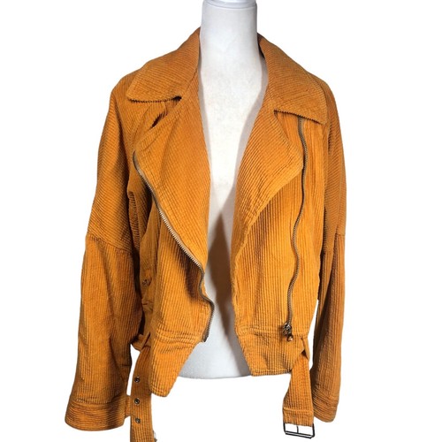 Free People Coat Womens M Slouchy Dolman Moto Orange Corduroy Jacket Lagenlook - Picture 9 of 17