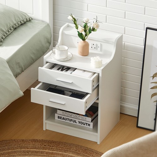 High Gloss LED Bedside Tables Cabinets 3 Drawers Nightstand Bedroom White Black - Picture 91 of 125