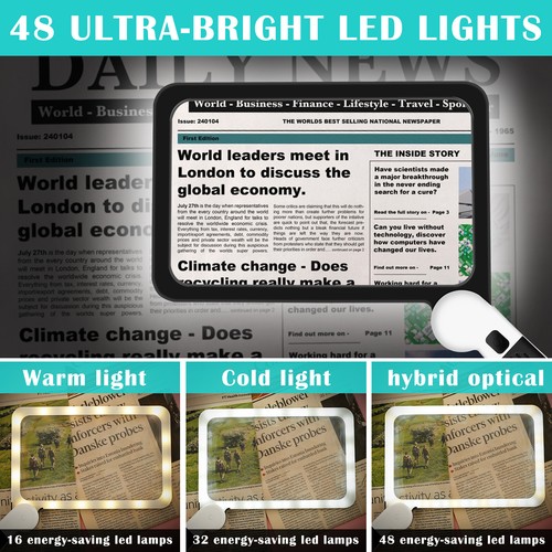 Foldable Handheld 5X Magnifying Glass With 48LED Light Reading Book Magnifier❀ - Picture 6 of 10
