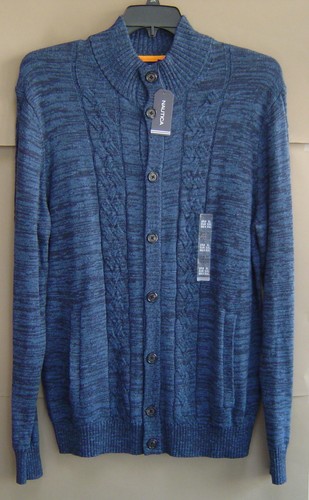 NWT $148 NAUTICA XL ROPE CABLE KNIT CARDIGAN SWEATER Mood Indigo Blue S63502 - Picture 2 of 6